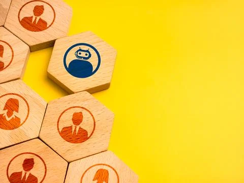 AI integration in human workforce concept with wooden blocks showing people.. Stock Photos