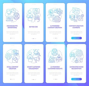 Ai integration in marketing blue gradient onboarding mobile app screen set Stock Illustration