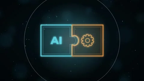 AI Integration Puzzle Pieces Locking Together Futuristic Technology Animation Stock Footage 347283508