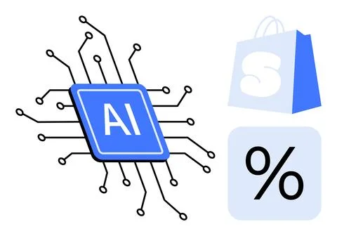 AI Integration in Retail and E-commerce with Sales and Discounts Stock Illustration