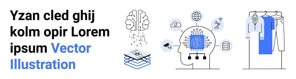 AI Integration in Various Sectors Highlighting Cloud, Connectivity, Neural .. 库存插图