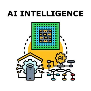 Ai intelligence processing smart home and neural networks data Stock Illustration