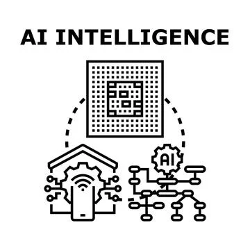 Ai intelligence processing smart home and neural networks data Stock Illustration
