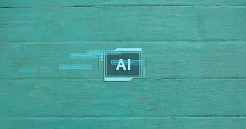 AI interface elements over turquoise wooden background Stock Footage 307736516