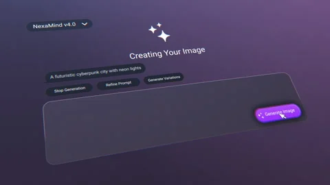 AI Interface generates an image of a futuristic cyberpunk city scene. Stock Footage 335960340