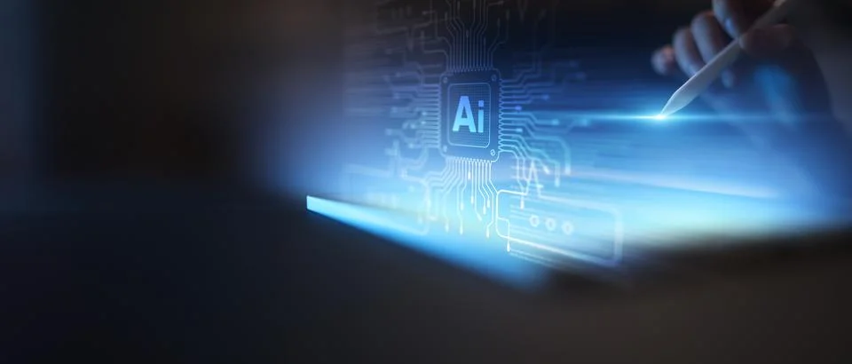 AI Interface for Human Interaction and Intelligent Automation Displayed on Di Stock Photos