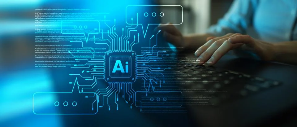 AI Interface for Human Interaction and Intelligent Automation Displayed on Di Stock Photos
