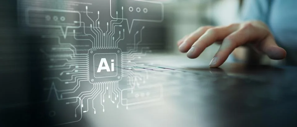 AI Interface for Human Interaction and Intelligent Automation Displayed on Di Stock Photos