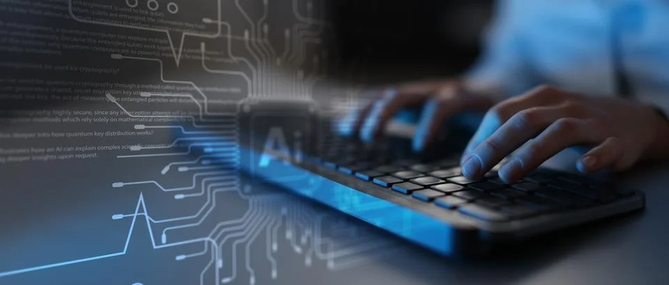 AI Interface for Human Interaction and Intelligent Automation Displayed on Di Stock Photos