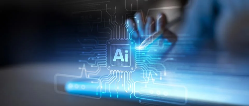 AI Interface for Human Interaction and Intelligent Automation Displayed on Di Stock Photos
