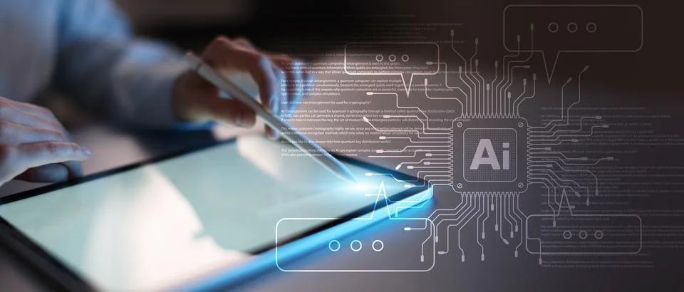 AI Interface for Human Interaction and Intelligent Automation Displayed on Di Stock Photos