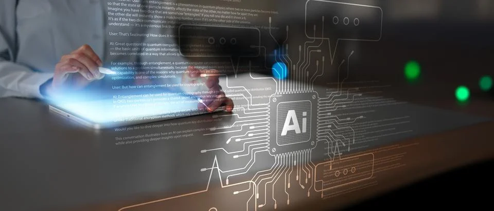 AI Interface for Human Interaction and Intelligent Automation Displayed on .. Stock Photos