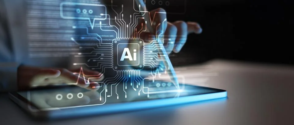 AI Interface for Human Interaction and Intelligent Automation Displayed on Di Stock Photos