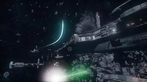 AI Invasion Scene With Exploding Space Structures Stock Footage 309115584