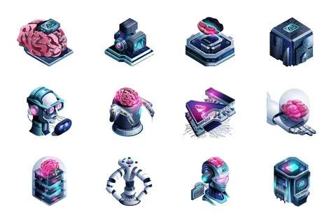 AI Isometric Icons Stock Illustration