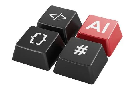 AI keyboard keys for programming, 3d rendering Stock Illustration
