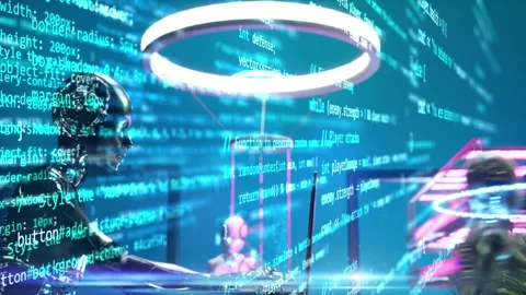 Ai laboratory. humanoids working human job , coding, programming. high tech  Stock Footage 306488015