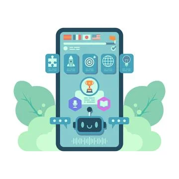 AI Language Learning App Dashboard With Chatbot Assistant Stockillustratie