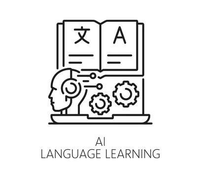 AI language learning icon showing human head Ilustração Stock