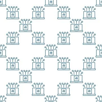 AI Laptop Device vector Artificial Intelligence Technology seamless pattern.. Stock Illustration
