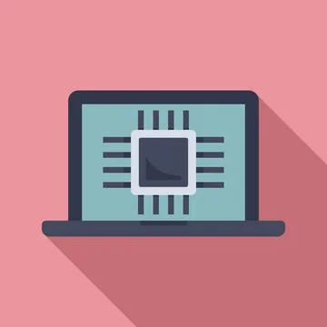 Ai laptop processor icon, flat style 库存插图