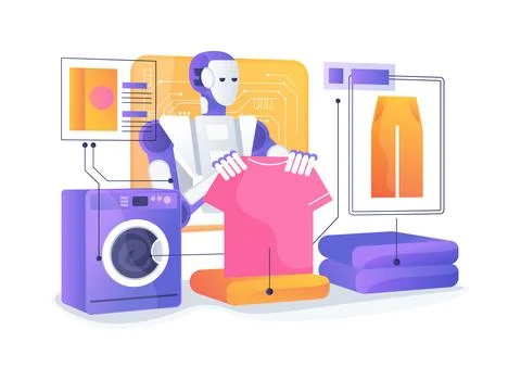 AI Laundry Folding Robot abstract concept vector illustration. Stock Illustration