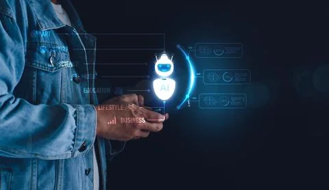 AI Learning and Artificial Intelligence Concept. AI technology in everyday li Stock Photos