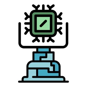 Ai learning machine icon color outline vector Stock Illustration