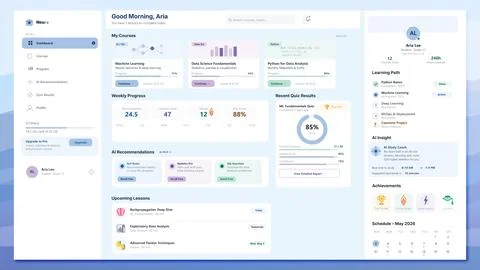 AI Learning Platform UI Dashboard Vector Education Interface 스톡 일러스트
