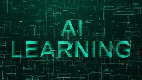 AI learning text data line technology cyan color Illustrazione stock