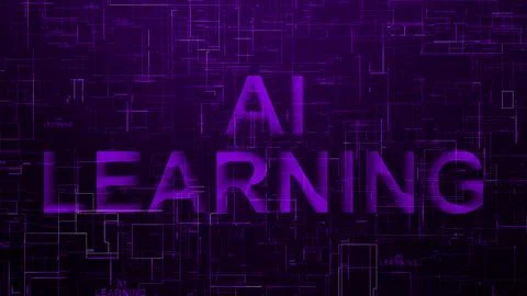 AI learning text data line technology purple color Illustrazione stock