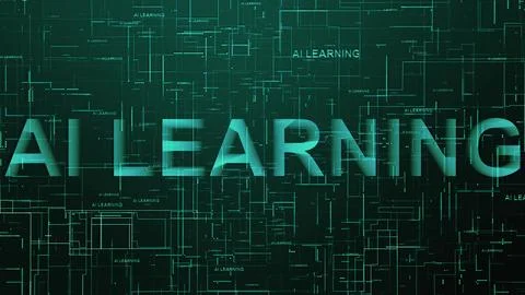 AI Learning text technology data line Cyan color Illustrazione stock