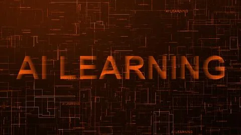 AI Learning text technology data line orange color 스톡 일러스트
