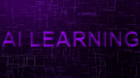 AI Learning text technology data line purple color Stockillustratie