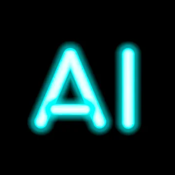 AI Letter Artificial Intelligence . Neon lamp inscription, high-tech icon Illustrazione stock