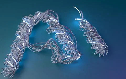 AI Letter Artificial Intelligence shaped from wires, 3d rendering Stock Illustration