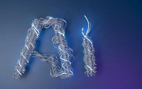 AI Letter Artificial Intelligence shaped from wires, 3d rendering 스톡 일러스트