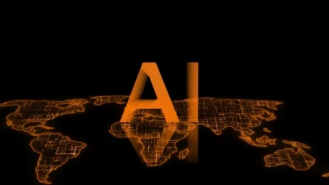 AI letter technology earth map animation orange color black background Stock Footage 260033836