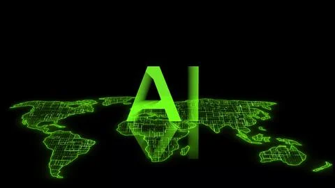 AI letter technology earth map green color black background イラスト素材