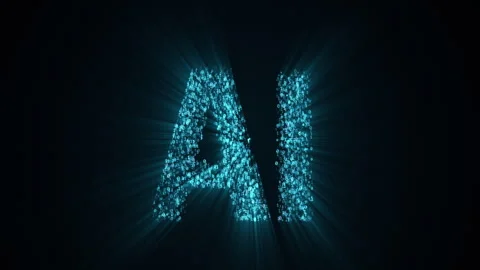 AI letters animation of glowing binary code symbols with outgoing beams Stock Footage 279186360