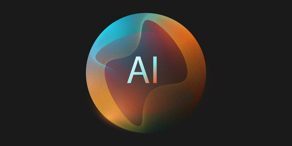 AI letters centered inside a glowing futuristic 3D sphere with translucent .. Stock Illustration