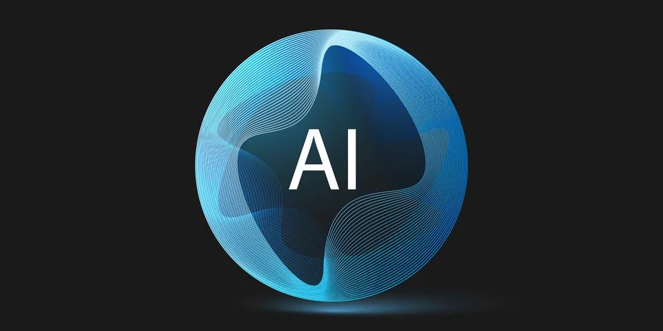 AI letters centered inside a glowing futuristic three dimensional sphere wi.. Stock Illustration