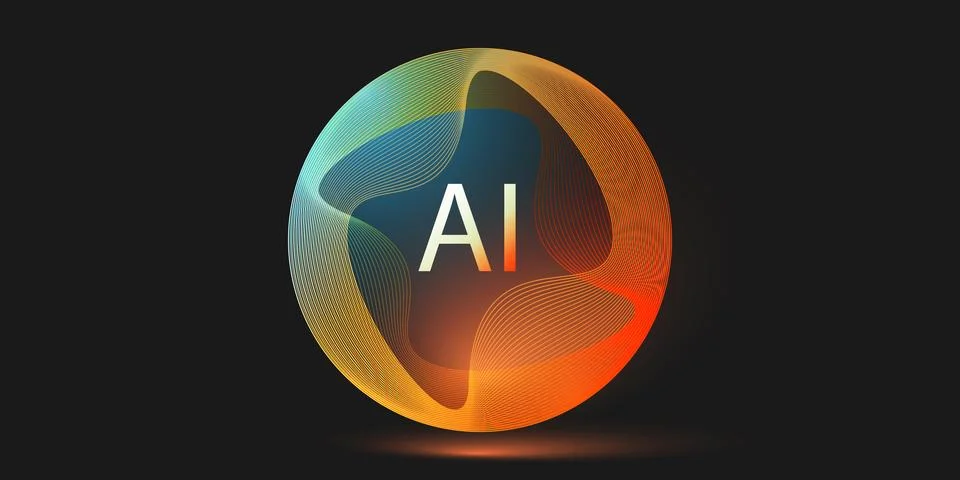 AI letters centered inside a glowing futuristic sphere with translucent sur.. Stock Illustration