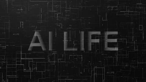 AI life text data line technology black white Stock Illustration
