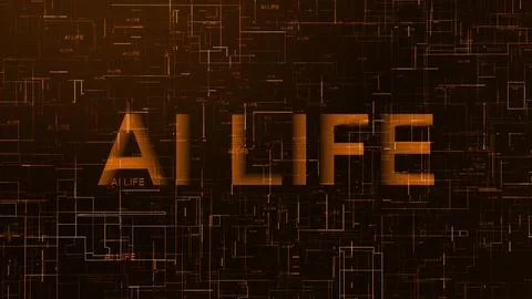 AI life text data line technology brown Stock Illustration