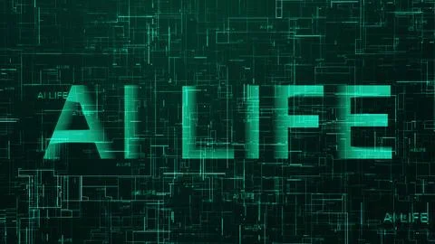 AI life text data line technology cyan color Stock Illustration