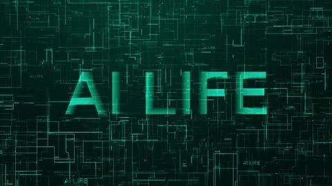 AI life text data line technology cyan Stock Illustration