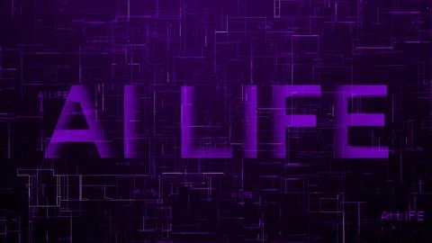 AI life text data line technology purple color Stock Illustration