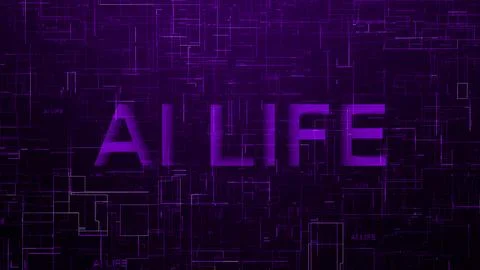 AI life text data line technology purple Stock Illustration
