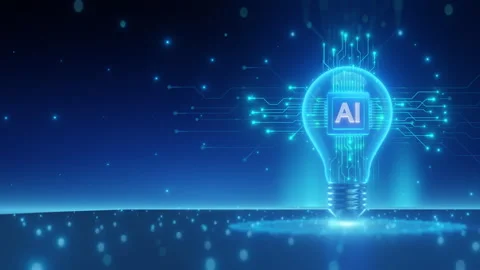 AI Light Bulb with Digital Circuitry Background Stock Footage 290492025